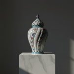 Handmade Ceramic Large Lidded Jar (50cm) Swirling Golden Horn & Floral Pattern - Grand Temple Jar Centerpiece