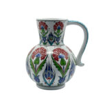 Handmade Ceramic Pitcher Vase (20cm) Traditional Turkish Carnation Pattern with Handle - Decorative Jug Art Decor