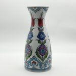 Handmade Ceramic Vase (25cm) Traditional Turkish Red Tulip & Purple Floral Pattern - Elegant Conical Art Decor - Image 4