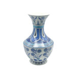 Handmade Ceramic Vase (30cm) Large Blue & White Floral Art with Geometric Neck Design - Tall Statement Decor - Image 5