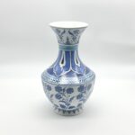 Handmade Ceramic Vase (30cm) Large Blue & White Floral Art with Geometric Neck Design - Tall Statement Decor - Image 6