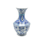 Handmade Ceramic Vase (30cm) Large Blue & White Floral Art with Geometric Neck Design - Tall Statement Decor - Image 4