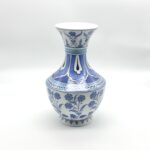 Handmade Ceramic Vase (30cm) Large Blue & White Floral Art with Geometric Neck Design - Tall Statement Decor - Image 5