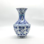 Handmade Ceramic Vase (30cm) Large Blue & White Floral Art with Geometric Neck Design - Tall Statement Decor - Image 4