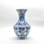 Handmade Ceramic Vase (30cm) Large Blue & White Floral Art with Geometric Neck Design - Tall Statement Decor - Image 3