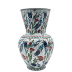Handmade Ceramic Vase (30cm) Traditional Turkish Carnation & Tulip Pattern - Classic Flared Neck Decor