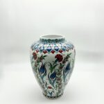 Handmade Ceramic "Shah" Vase (30cm) Traditional Blue & Turquoise Leaf Pattern - Regal Teardrop Art Decor - Image 5