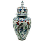 Handmade Ceramic "Shah" Vase (30cm) Traditional Blue & Turquoise Leaf Pattern - Regal Teardrop Art Decor