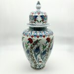 Handmade Ceramic "Shah" Vase (30cm) Traditional Blue & Turquoise Leaf Pattern - Regal Teardrop Art Decor - Image 6