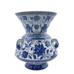 Handmade Ceramic "Kandil" Vase (30cm) Authentic Ottoman Oil Lamp with Triple Handles - Blue & White Urn Centerpiece
