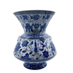 Handmade Ceramic "Kandil" Vase (30cm) Authentic Ottoman Oil Lamp with Triple Handles - Blue & White Urn Centerpiece - Image 7