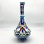 Handmade Ceramic Tall Vase (45cm) Elegant "Ringed Neck" Design with Red Tulip & Blue Floral Pattern - Grand Console Decor - Image 5