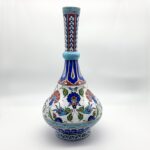Handmade Ceramic Tall Vase (45cm) Elegant "Ringed Neck" Design with Red Tulip & Blue Floral Pattern - Grand Console Decor - Image 6