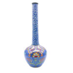 Handmade Ceramic "Topuz" Vase (35cm) Round Mace Body with Long Golden Horn Neck - Unique Mixed Pattern Decor