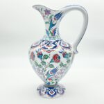 Handmade Ceramic Pitcher Vase (30cm) Traditional "Ewer" Form with Handle - Colorful Floral Pattern & Geometric Neck Border - Image 8