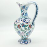 Handmade Ceramic Pitcher Vase (30cm) Traditional "Ewer" Form with Handle - Colorful Floral Pattern & Geometric Neck Border - Image 7
