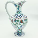 Handmade Ceramic Pitcher Vase (30cm) Traditional "Ewer" Form with Handle - Colorful Floral Pattern & Geometric Neck Border - Image 9