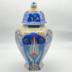Handmade Ceramic Hexagonal Lidded Jar (30cm) Royal Blue & Yellow Palace Design - 6-Sided "Temple Jar" Vase - Image 6