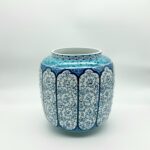 Handmade Ceramic Lidded Jar (30cm) Blue Vines & Turquoise Geometric Band - Large Decorative Canister - Image 6
