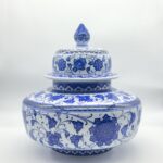 Handmade Ceramic Oversized Squat Lidded Vase - Wide "Potiche" Form with Blue & White Baba Nakkas Floral Design - Image 5