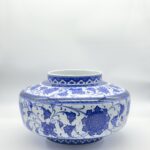 Handmade Ceramic Oversized Squat Lidded Vase - Wide "Potiche" Form with Blue & White Baba Nakkas Floral Design - Image 6