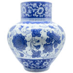 Handmade Ceramic Monumental Vase (50cm) Wide Neck "Baba Nakkas" Blue & White Design - Grand Floor or Table Centerpiece