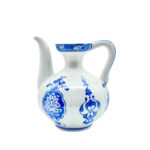 Handmade Ceramic Fluted Ewer (20cm) Blue & White Traditional Pitcher Form - Decorative Ribbed Jug