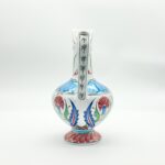 Handmade Ceramic "Aslanagzi" Ewer (20cm) Traditional Lion's Mouth Spout - Red Tulip & Turquoise Pedestal Pitcher - Image 7