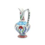Handmade Ceramic "Aslanagzi" Ewer (20cm) Traditional Lion's Mouth Spout - Red Tulip & Turquoise Pedestal Pitcher - Image 4