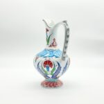 Handmade Ceramic "Aslanagzi" Ewer (20cm) Traditional Lion's Mouth Spout - Red Tulip & Turquoise Pedestal Pitcher - Image 6