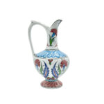 Handmade Ceramic "Aslanagzi" Ewer (20cm) Traditional Lion's Mouth Spout - Red Tulip & Turquoise Pedestal Pitcher - Image 6