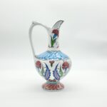 Handmade Ceramic "Aslanagzi" Ewer (20cm) Traditional Lion's Mouth Spout - Red Tulip & Turquoise Pedestal Pitcher - Image 5
