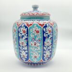 Handmade Ceramic Jar (25cm) "Aegean Columns" Design - Rhythmic Cobalt & Turquoise Architecture - Image 9
