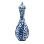 Handmade Ceramic "Cesm-i Bulbul" Decanter (~35cm) Swirling Fluted Ewer - Blue & White Spiral Design