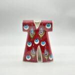 Handmade Ceramic Ottoman Kaftan Sculpture (13cm) - Red "Nazar" Evil Eye & Tulip Pattern - Cultural Shelf Decor - Image 5