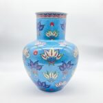 Handmade Ceramic Vase (30cm) - Turquoise "Firuze" Blue with Stylized Fan Flowers - Ottoman Palmette Design - Image 6