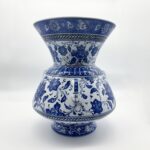 Handmade Ceramic "Kandil" Vase (30cm) Rare 3-Handled Design Blue & White Floral Centerpiece - Image 4