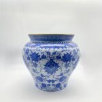 Handmade Ceramic Large Planter Pot - Gold Rim & Blue White Floral Pattern - Luxury Home Decor - Image 6