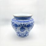 Handmade Ceramic Large Planter Pot - Gold Rim & Blue White Floral Pattern - Luxury Home Decor - Image 5