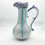 Handmade Ceramic Tall Pitcher (40cm) - Turquoise Stripes & Golden Horn Pattern - Mediterranean Decor - Image 5