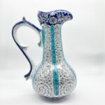 Handmade Ceramic Tall Pitcher (40cm) - Turquoise Stripes & Golden Horn Pattern - Mediterranean Decor - Image 8