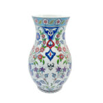 Handmade Ceramic "Armudi" Vase (30cm) - Elegant Pear Shape with Purple & Red Spring Flowers - Romantic Home Decor