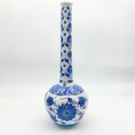 Handmade Ceramic Long Neck Bottle Vase (25cm) - Classic Blue & White Floral Design - Elegant Coastal Decor - Image 6