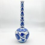 Handmade Ceramic Long Neck Bottle Vase (25cm) - Classic Blue & White Floral Design - Elegant Coastal Decor - Image 5