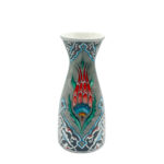 Handmade Ceramic Conical Vase (25cm) - Antique Stone Texture & Red Tulip Pattern - Vintage Style Decor