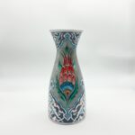 Handmade Ceramic Conical Vase (25cm) - Antique Stone Texture & Red Tulip Pattern - Vintage Style Decor - Image 6