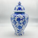 Handmade Ceramic Faceted Ginger Jar (30cm) - Classic Blue & White Lotus Pattern - Large Lidded Decor - Image 7