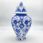 Handmade Ceramic Faceted Ginger Jar (30cm) - Classic Blue & White Lotus Pattern - Large Lidded Decor - Image 8