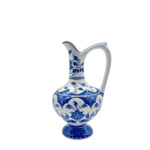 Handmade Ceramic "Ibrik" Ewer (20cm) - Classic Blue & White Lotus & Arch Pattern - Traditional Ottoman Pitcher