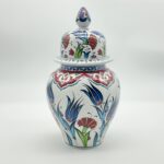 Handmade Ceramic "Kupecik" Ginger Jar (20cm) - Textured Relief Floral Pattern - Lidded Iznik Vase - Image 6